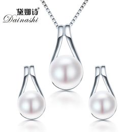 Dainashi 925 Sterling Silver Genuine Natural Freshwater Pearl Drop Pendant Necklace Fashion earrings fine Jewellery sets for women 240220