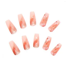 False Nails Sweet Pink Smudging Press-on Charming Comfortable To Wear Manicure For Lovers And Beauty Bloggers