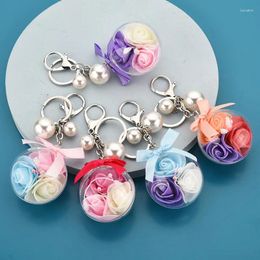 Keychains Forever Rose Preserved Eternal Key Chain Romantic Gift Valentine's Day Wedding Flower Hanging Keychain Jewellery For Girls