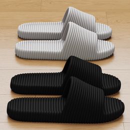 Fashion Striped Slippers Soft EVA Rubber Pure Colours Sandals Womens Summer Shoes grey black