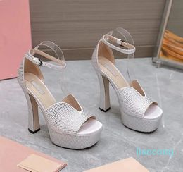 2024 heels Rhinestones high heeled block heel sandal luxury designer shoes for wome