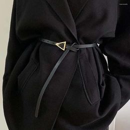 Belts Wild Simple Black Vintage Thin Women Golden Triangle Buckle PU Leather Waistband