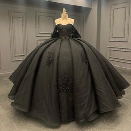 Black Shiny Quinceanera Dress Off Shoulder XV Dress Para Eventos Especiale Applique Lace Beads Tull Sweet Vestidos De 15 Anos