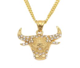 Ox Head Pendant Necklace Gold Plated Stainless Steel Inlaid Austrian Rhinestone Bull Head Pendant 60cm Chain4832969