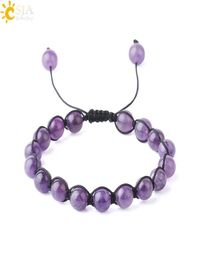 CSJA Women Amethyst Jewellery Natural Semi Precious Stone Beads Thread 8mm Wrap Gemstone Beaded Bracelets Purple Crystal Bangle Resi8790499