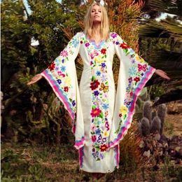 Ethnic Clothing Abaya For Women Muslim Autumn And Winter Long Dress Bohemian Even Bat Sleep Print V-neck Fashion Female