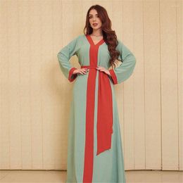 Ethnic Clothing Dubai Women Muslim Abaya Long Sleeve Maxi Dress Turkey Eid Mubarak Kaftan Islamic Femme Arab Morocco Robe Belted Jalabiya