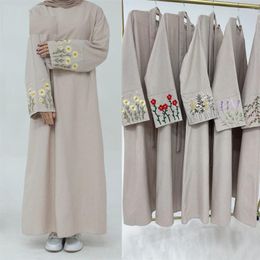 Ethnic Clothing Dubai Abaya Women Muslim Floral Embroidery Long Sleeve Maxi Dresses Turkey Kaftan Arab Robe Eid Party Ramadan Vestidos