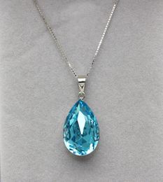 New Necklace Designs Jewelry Gift Made with rovski elements Crystal Fashion Water Drop Shape Pendants with 925 Sterling Silver Box Chain5043284