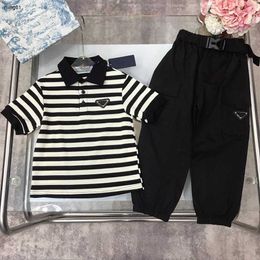 Brand baby T-shirt set summer kids tracksuits Size 100-150 CM Contrast striped knitted short sleeved Polo and workwear pants 24Feb20