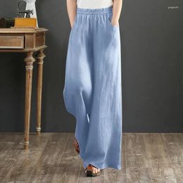 Women's Pants Casual Plus Size 5xl Linen Wide Leg Trousers Women Vintage Elastic Waistline Loose Straight Summer Breathable Sweatpants