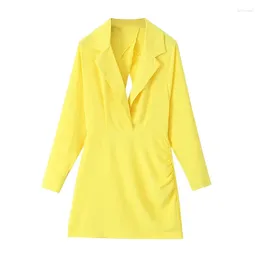 Casual Dresses Autumn Women Sexy Backless Yellow Bodycon Mini Dress