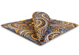 KH6 Paisley Floral Gold Yellow Blue Handkerchief Mens Ties Jacquard Woven Pocket Square Suit Gift1041135