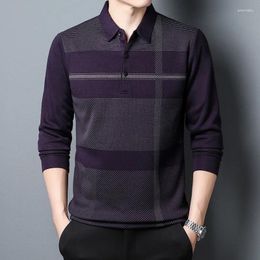 Men's Polos Fashion Brand Men Polo Shirt Long Sleeve Casual Autumn And Winter Clothing Warm Striped Korean Style Thick Male Tops