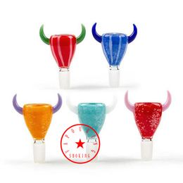 Latest Smoking Colourful Ox Horn Handle Style Thick Glass 14MM 18MM Male Joint Herb Tobacco Glass Philtre Bowl Oil Rigs Waterpipe Bong DownStem Bubbler Holder DHL