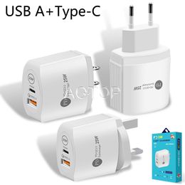USB+Type-C Quick Travel Wall Charger USB Type-C 25W 18W 12W High Power Fast Charger PD charger for iPhone Samsung Smart phone