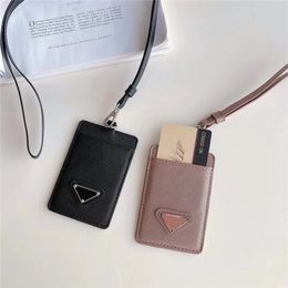 TOP Designer Luxury Work Card Holder Necklaces Hanging Rope Pendant Card Bags Student ID cards bag Rhinestone triangler leather Wallets for Men Women 09286
