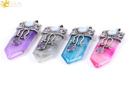 CSJA Big Natural Gem Stone Sword Pendants Hexagonal Pendulums Labradorite Rose Quartz Lapis Lazuli Black Obsidian Tiger Eye Jewelr5677264