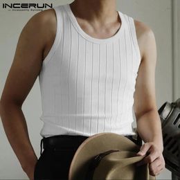 INCERUN Korean Style Tops Mens Fashion Knit Stretch Vests Stylish Male Solid Color COmfortable Summer Tank Tops S-5XL 240220