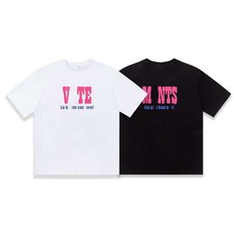 Designer Luxury Vetments Classic Cute pink letter-printed men's couple cotton loose crew-neck short-sleeved T-shirt chic