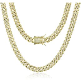 Necklace Moissanite 8mm 14K or White Gold Plated Diamond Iced Out Cuban Link Chain or Bracelet Hip Hop Miami Prong-setting Necklace Choker for Men Women