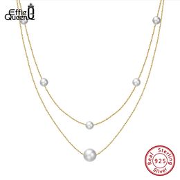 EFFIE QUEEN 925 Sterling Silver Layered Pearl Necklace for Women 14K Gold Natural Baroque Pearl Choker Necklaces Jewellery GPN31 240220