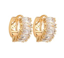 New Fashion Earrings Hoops Real 18K Yellow Gold Plated Top Quality Clear CZ Earrings Studs Hoops for Girls Women3931169