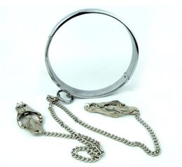 New Stainless Steel Neck Ring Collar Restraint with Nipple Clips Clamps Stretching Stimulator Breast Bondage Pins Locking BDSM Sex5403125