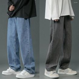 Men's Jeans Elastic Waist Men Straight-legged Wide Leg Denim Pants Hip Hop Style Washed With Pockets For Spring