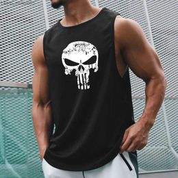 Men's Tank Tops Skull Strong Print Clothing Bodybuilding Dacron Gym Tank Tops Men Sleeveless Undershirt Fitness Stringer Muscle Workout VestL2402