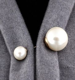 High Quality Vintage Gold Brooch Pins Double Head Simulation Pearl Large Big Brooches For Women Wedding Jewelry Accessories8929223
