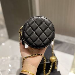 Womens Round Vanity Quilted Mini Bags Crush Pearl Ball With Gold Metal Hardware Matelasse Chain Crossbody Shoulder Purse Cosmetic 208Y