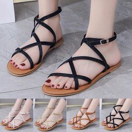 Sandals Fashion Summer Women Flat Buckle Strap Roman Style Large Size Casual Beach