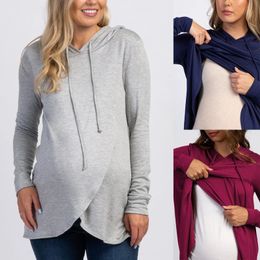 Maternity Hooded Sweater Tops Pregnant Long Sleeve Breastfeeding Blouse Women Top Mama Clothing 240219