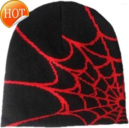 Bead Caps Berets 2024 Goth Spider Web Jacquard Beanie Y2k Knitted Warm Hip Hop Unisex Elastic Knit Hat Skull Cap for Women Men