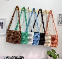 Evening Bags Fashion Wooden Beading Shoulder Designer Women Wide Strap Crossbody Bag Summer Beach Large Tote Big Flap Bali Purses 2024