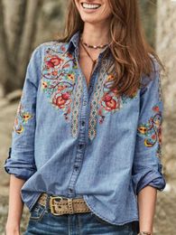 Women Plus Size Shirts Bohemian Plain Patchwork Plaid Print Long Sleeve Autumn Single Breasted Turn Down Collar Vintage Blouse 240219