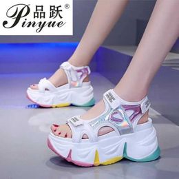 Sandals Summer Womens Thick Button Design Candy Colour Platform Wedge Sandals Comfortable Girl Thick Sole Beach Casual Shoes J240224