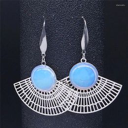 Dangle Earrings Bohemian Fan Stainless Steel Moontone Drop Women Silver Color Jewelry Acero Inoxidable Joyeria Mujer EXS03