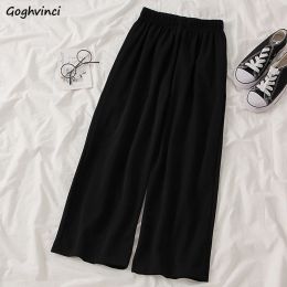 Pants Casual Pants Women Spring Solid 3XL Simple Allmatch Anklelength Elastic Waist Students Harajuku Korean Style Wide Leg Trousers