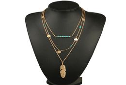 Women Necklace Feather Statement Necklaces Pendants Vintage Jewelry Multi Layers Long Necklace Women NL5795407631