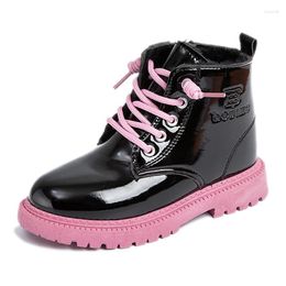 Boots Fashion For Girls Children Shoes PU Leather Designer Waterproof Low Heels Black Pink Short Girl