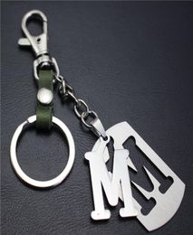 Capital Letter M Separable Stainless Steel Pendant Leather Keychains Charm Bag Hang Car Keyring 26 Letters Series Gift9596803