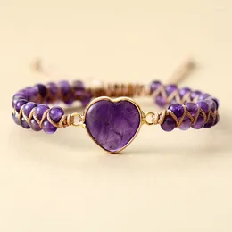 Strand Emperor Amethyst Love Heart Double Layer Hand-Woven Bracelet Adjustable String