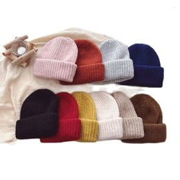 Berets 49-53cm Children Knitted Hat 2024 Trendy Vintage Solid Color Boys And Girls Warm Pullover Baby Beanies