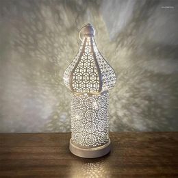 Table Lamps Hollow Retro Lantern Moroccan Boho Hollow-Carved Cordless Portable Desk Lamp Romantic Atmosphere Light For Home Decor