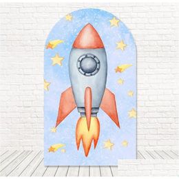 Party Decoration Outer Space Rocket Arch Er Po Backdrop Baby Shower Birthday Double-Sided Pography Background Fabric Studio Drop Deli Dhvtz