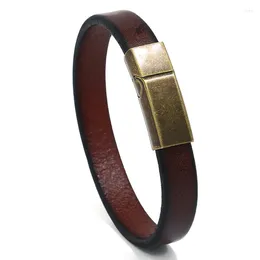 Link Bracelets Men Jewelry Punk Brown Braided Leather Bracelet For Stainless Steel Magnetic Clasp Fashion 20.5cm Bangles Gifts