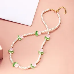 Choker Pearls Tulip Beaded Necklace French Elegant Women's Short Necklaces Collarbone Chain Bracelet Set Banquet Jewelry