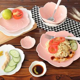 Plates Chinese Style Ceramic Dinner Japanese Cherry Shape Porcelain Dishes Saucer Plate Sushi Rice Noddle Dinnerware